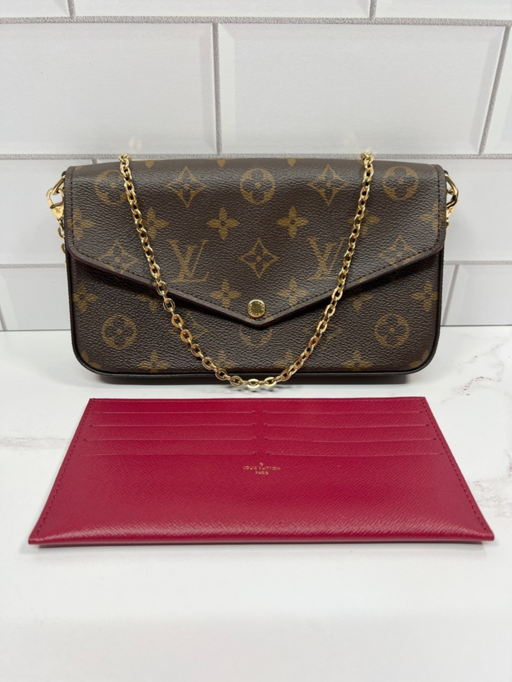 LV Louis Vuitton Felicie Pochette Crossbody Shoulder Bag Chain Purse